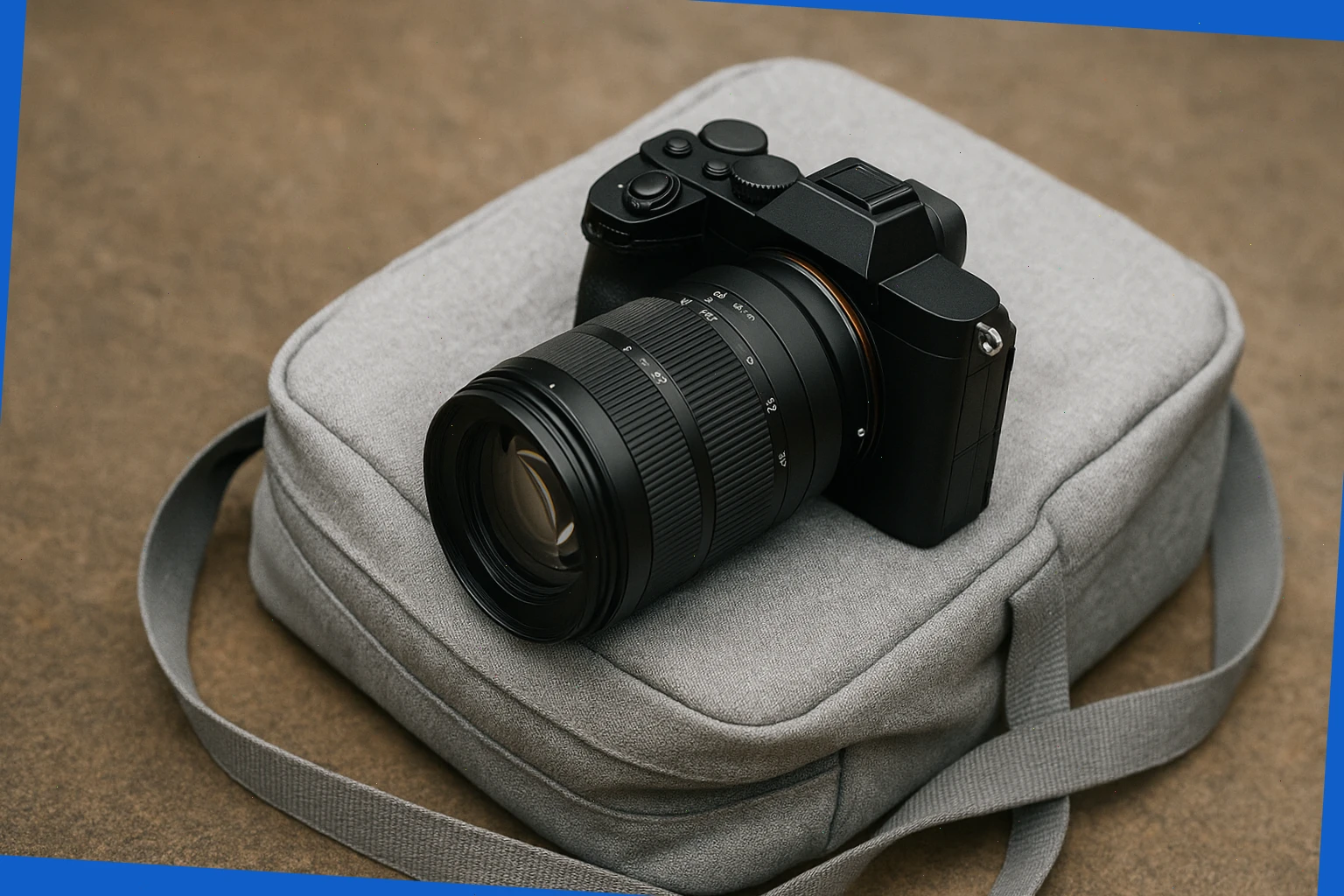 Mirrorless body with standard zoom lens and light day bag